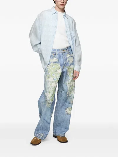 Acne Studios Striped Oversized Shirt In Blue