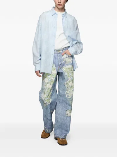 Acne Studios Striped Oversized Shirt In Blue