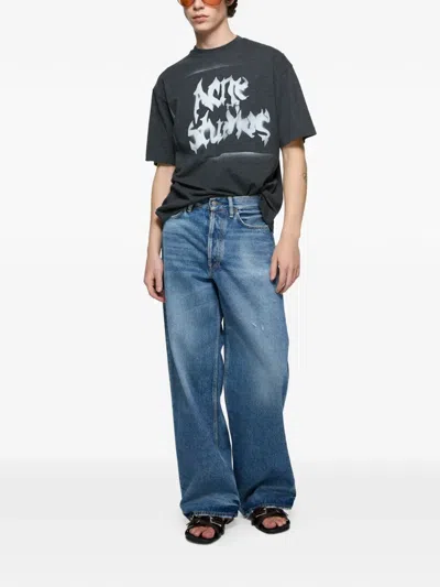 Acne Studios Logo-print Distressed T-shirt In Gray