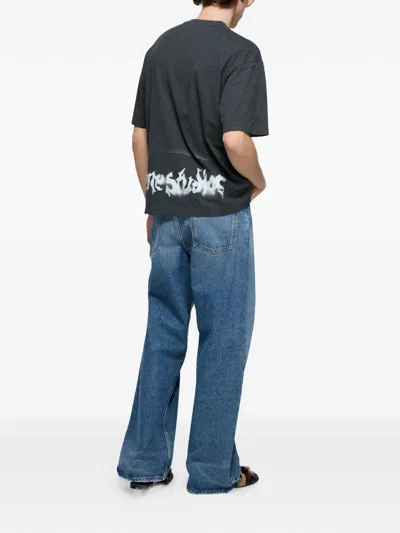 Acne Studios Logo-print Distressed T-shirt In Gray