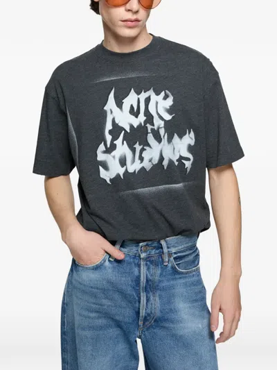 Acne Studios Logo-print Distressed T-shirt In Gray