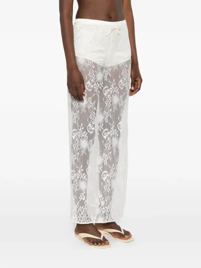 Aya Muse Eteri Bow-detail Floral Lace Midi Skirt In White