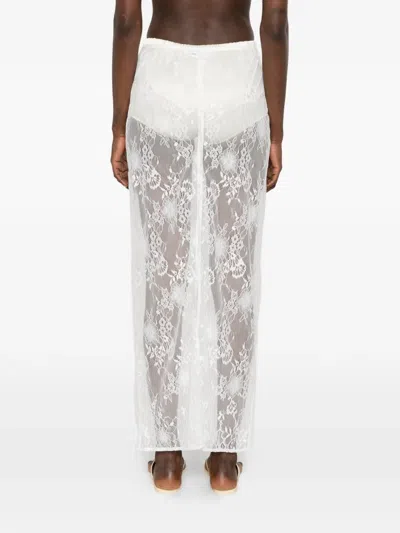 Aya Muse Eteri Bow-detail Floral Lace Midi Skirt In White