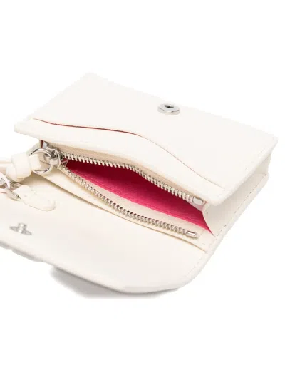 Ganni Raspberry-print Leather Wallet In Neutral