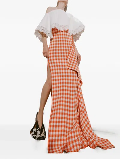A.w.a.k.e. Gingham-pattern Side-panel Maxi Skirt In Multi