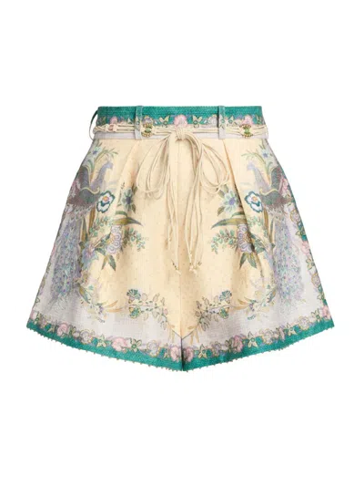 Zimmermann Womens Cream Scarf Floral Indra Tuck Printed Linen Shorts In Neutral