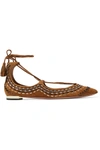 AQUAZZURA Christy Folk embroidered suede point toe flats