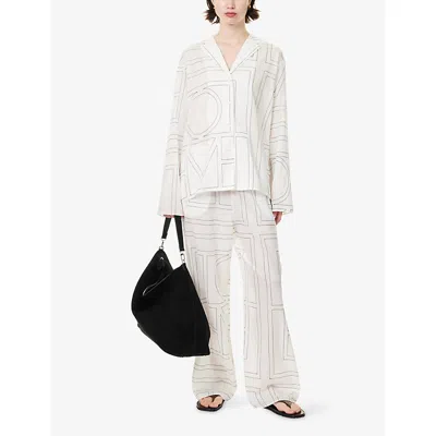 Totême Womens White Black Monogram Spread-collar Cotton-blend Shirt In Multi