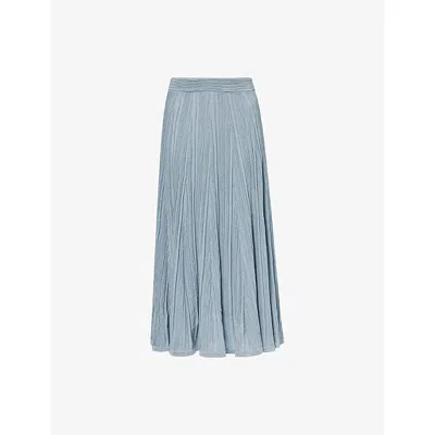 Zimmermann Aster Metallic Flared Ottoman Stitch Sweater Skirt In Blue