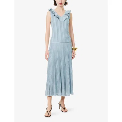 Zimmermann Aster Metallic Flared Ottoman Stitch Sweater Skirt In Blue