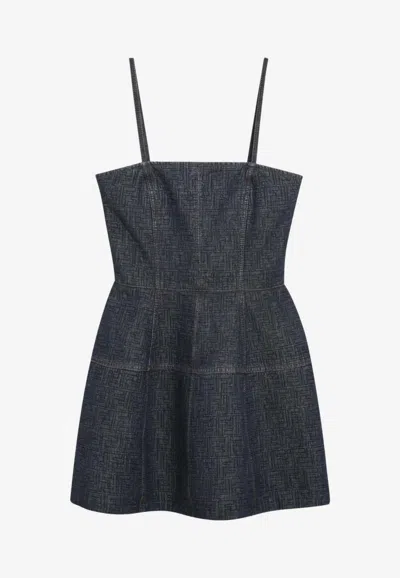 Fendi Ff Motif Denim Mini Dress In Blue