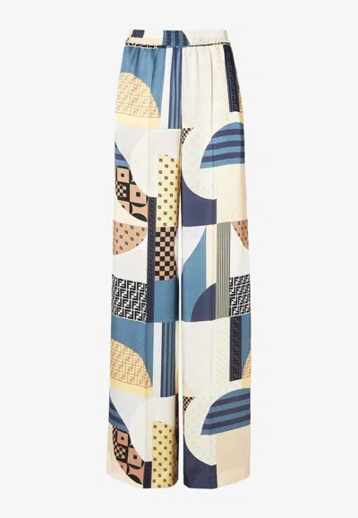 Fendi Patchwork Print Silk Flowing Pyjama Trousers In Multi