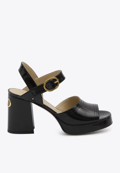 Valentino Garavani Fawcette Platform Sandal In Polished Calfskin 100mm Woman Black 39.5 In Black
