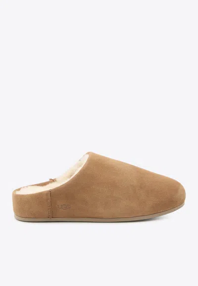 Ugg Chestnut Brown Suede Leather Elea Slip-on Slippers