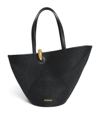 Jacquemus Large Tote Bag Gold Tone Hardware Top Handles In Black