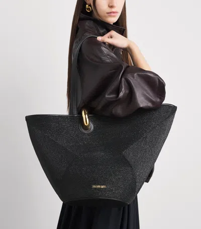 Jacquemus Large Tote Bag Gold Tone Hardware Top Handles In Black