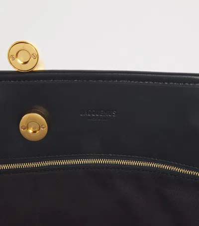 Jacquemus Large Tote Bag Gold Tone Hardware Top Handles In Black