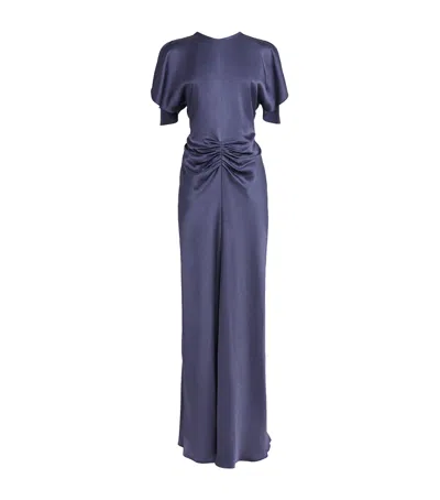 Victoria Beckham Womens Eclipse Isabella Ruched Satin Gown In Blue