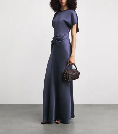 Victoria Beckham Womens Eclipse Isabella Ruched Satin Gown In Blue