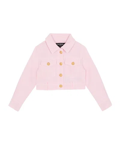 Balmain Buttoned Cropped Denim Jacket In Neutral