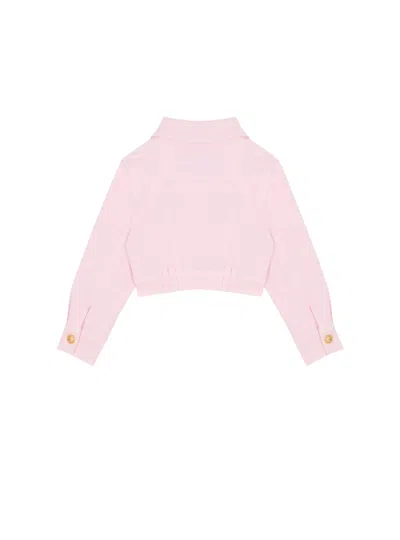 Balmain Buttoned Cropped Denim Jacket In Neutral
