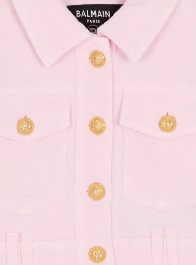Balmain Buttoned Cropped Denim Jacket In Neutral