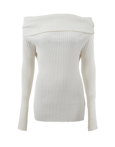 The Row Tulah Off-the-shoulder Ribbed Sweater, Ivory In Bone