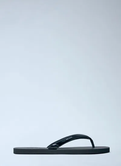 Prada Logo Embossed Leather Flip Flop Sandals In Black