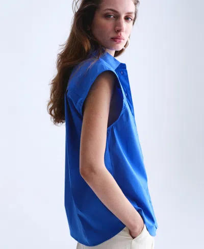 Mango Poplin Shirt In Blue