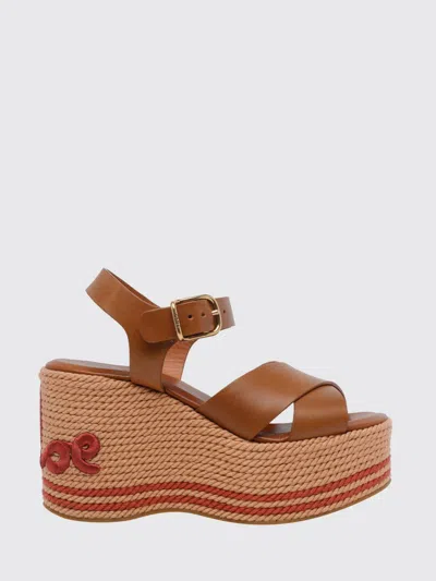 Chloé Leather Platform Espadrilles In Multi