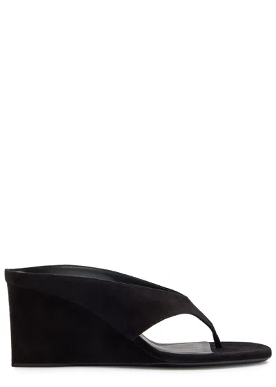 Alaïa Alaia Black Suede Goat Leather Wedge Thong Mules In Black
