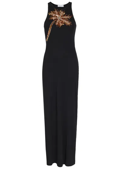 Rabanne Embellished Ribbed Stretch-cotton Midi Dress In Black