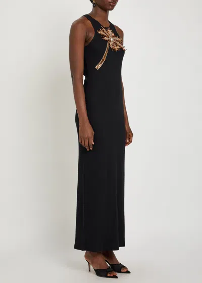 Rabanne Embellished Ribbed Stretch-cotton Midi Dress In Black