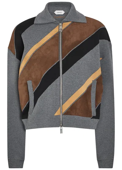 Versace Suede Patchwork Zip Jacket In Gray
