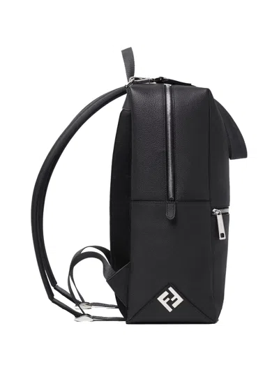 Fendi Lui Pebbled-leather Backpack In Black