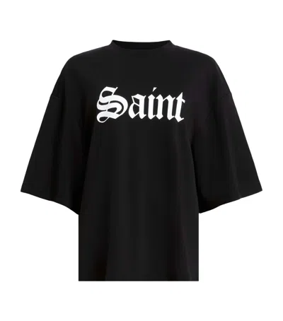 Allsaints Womens Black Amelie Branded-print Cotton-jersey T-shirt In Black