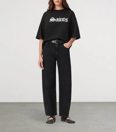 Allsaints Womens Black Amelie Branded-print Cotton-jersey T-shirt In Black
