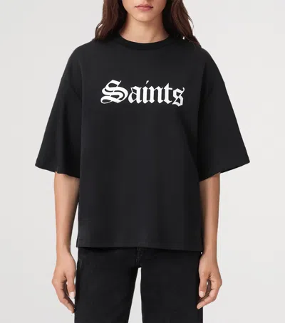 Allsaints Womens Black Amelie Branded-print Cotton-jersey T-shirt In Black