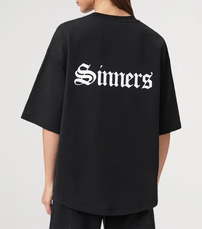 Allsaints Womens Black Amelie Branded-print Cotton-jersey T-shirt In Black