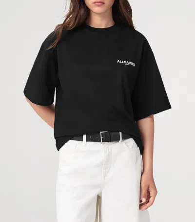 Allsaints Guardian Amelie Short Sleeve Graphic Logo T-shirt With Back Print In Black
