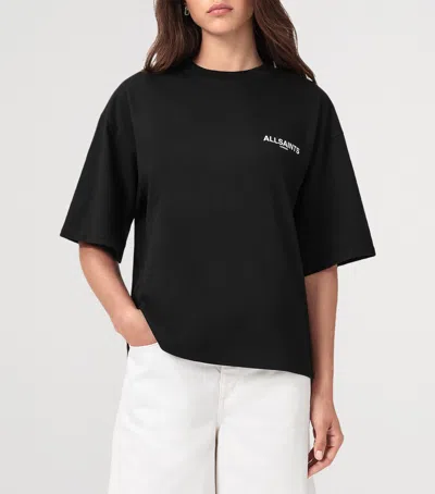 Allsaints Guardian Amelie Short Sleeve Graphic Logo T-shirt With Back Print In Black