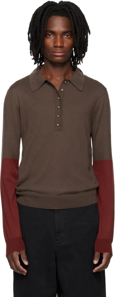 Entire Studios Brown Split Sleeve Polo In Brown