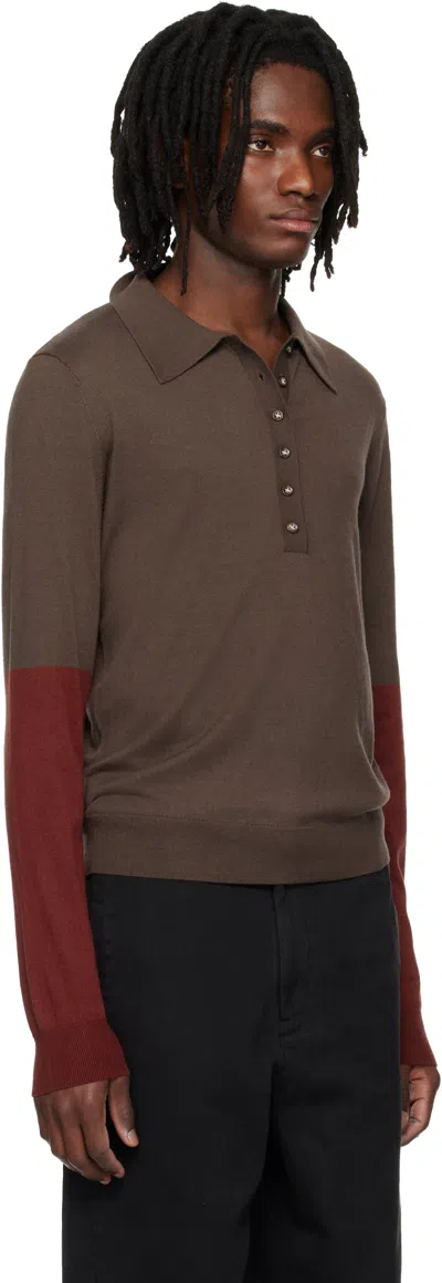 Entire Studios Brown Split Sleeve Polo In Brown