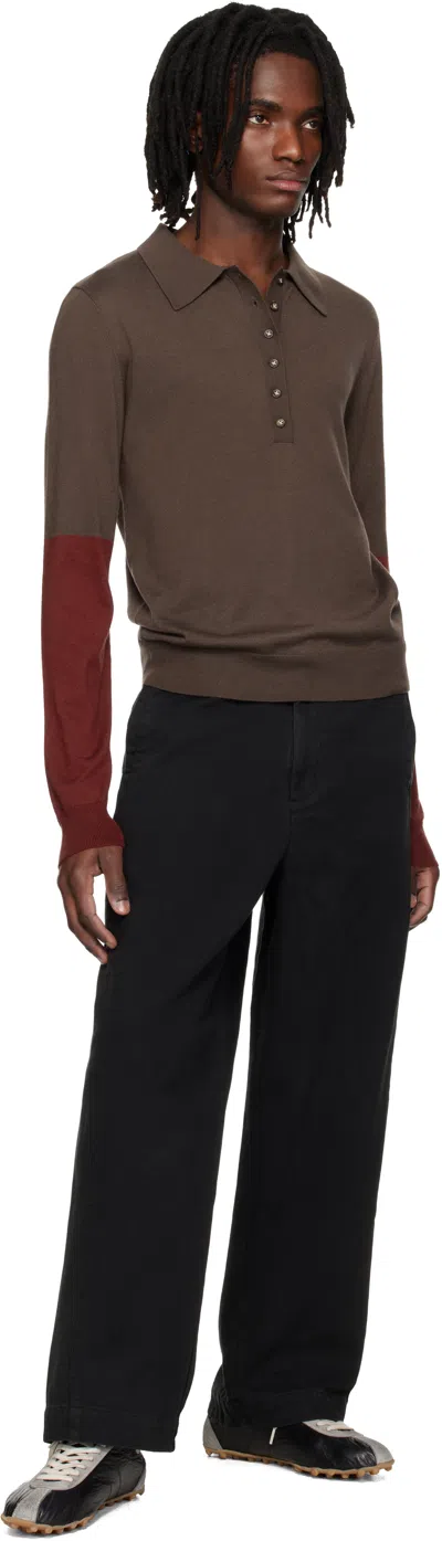 Entire Studios Brown Split Sleeve Polo In Brown