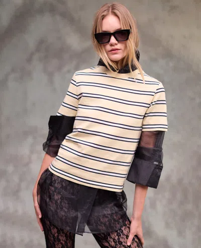 Kenneth Cole Stripe Heavyweight T-shirt In Yellow