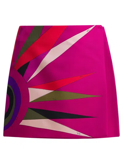 Pucci Wrap-effect Printed Silk-twill Mini Skirt In Multi