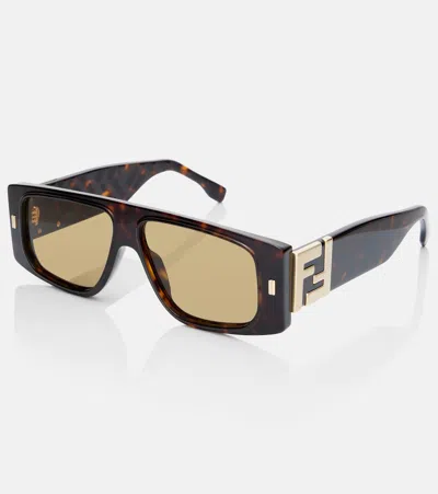 Fendi Ff Squared Rectangular Sunglasses In Red
