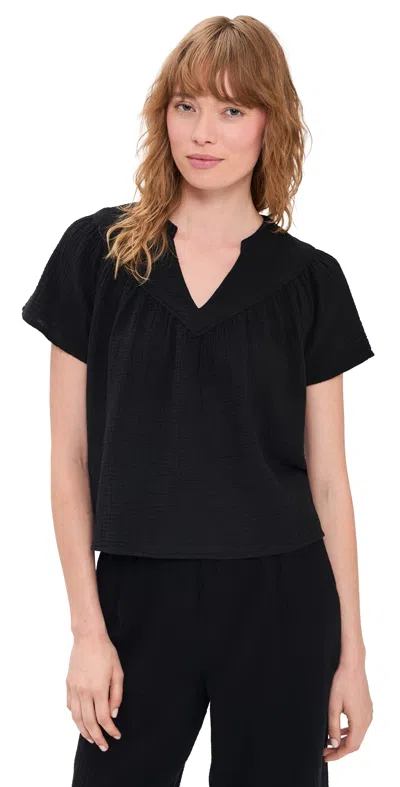 Rails Sayer Organic Cotton Gauze Split Neck Top In Black | ModeSens