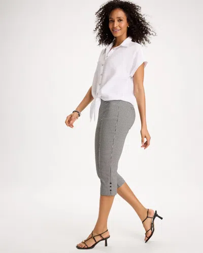 Chico's Brigitte Slim Gingham Pull-on Capri Pants In Black In Gray