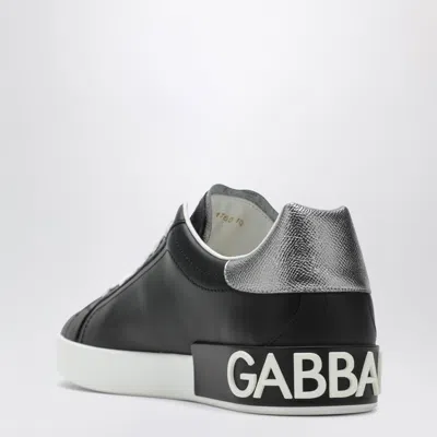 Dolce & Gabbana Portofino Sneakers In Black Leather With Silver Inserts Dolce E Gabbana In Black